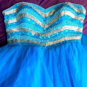 Flirt Maggie Sottero Turquoise Beaded Prom Dress